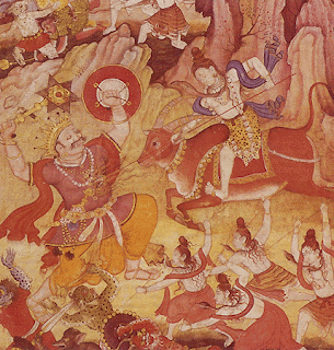 Shiva fight Andhaka; North Indian miniature.