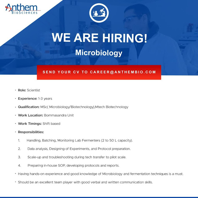 Job Availables, Anthem Biosciences Job Vacancy for Microbiology/ Biotechnology