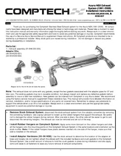 1991-2006 Acura NSX Exhaust System Installation manual Instructions