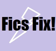 Title: Fics Fix! Background: purple with lightning bolt shape