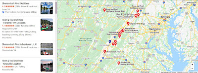 Map of White Water Rafting on the Shenandoah River