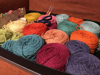 Yarn all wound up in a box ready to start crochet