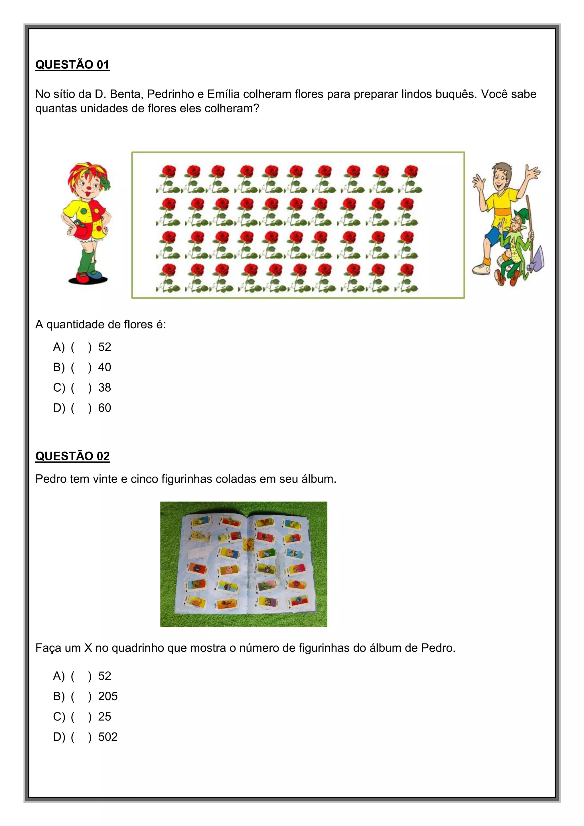 Avaliação diagnóstica 3 ano matemática pdf