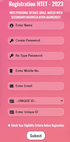 image: HTET Online Application Form 2023 : Step-1 Registration Form @ TeachMatters.in