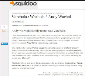 Varchola Warhola Andy Warhol Squidoo lens screen capture