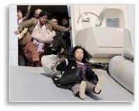 Evacuating an airplane, emergency slide