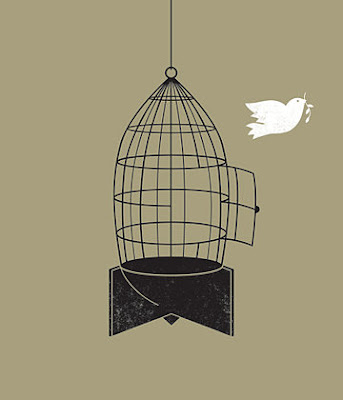 peace dove in bomb cage illustration graphic