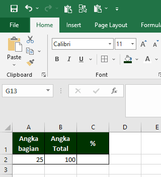 contoh tabel excel untuk menghitung persen