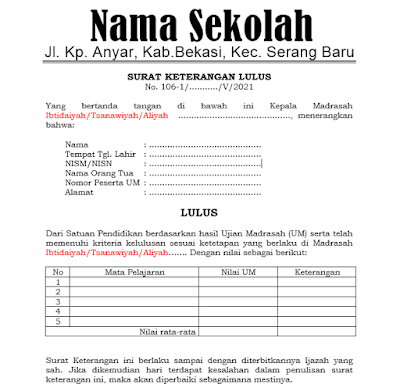 Surat Keterangan Lulus