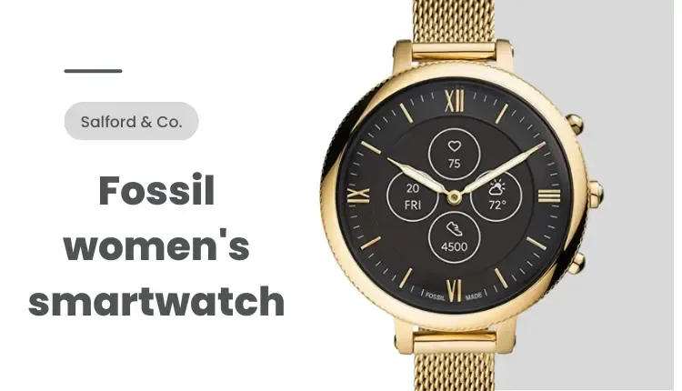 Fossil women's Monroe Hybrid HR watch in gold with a white background