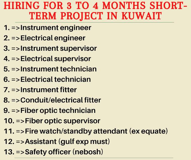 Hiring for 3 to 4 Months Short-Term Project in Kuwait