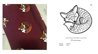 LLR merchandise on the left, suspected original on the right. Image is of a fox curled up like a cat.