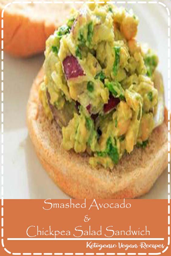 This Smashed Avocado and Chickpea Salad Sandwich is an easy vegan recipe to throw together for a healthy lunch or dinner with only 5 main ingredients (plus bread).  via @trialandeater #avocado #chickpea#veganrecipes