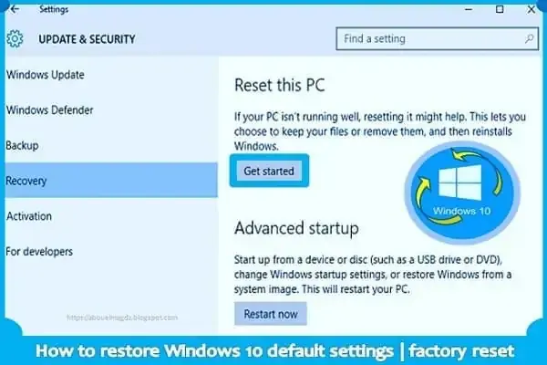 restore Windows 10 default settings