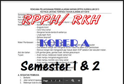 Contoh RPPH PAUD Usia 2-3 Tahun Semester 1 Tahun 2018/2019