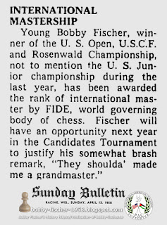 Bobby Fischer Earns International Mastership Title in Chess