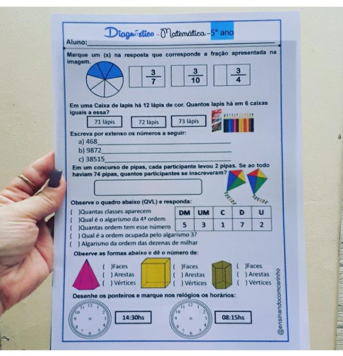 Diagnóstico de matemática para a turma do 5º ano do ensino fundamental