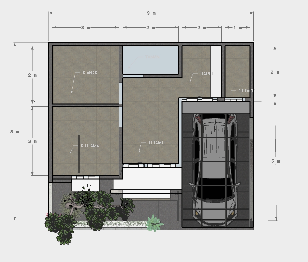 Desain Rumah  Minimalis 8x9  Dilengkapi Denah  dan Tampak 