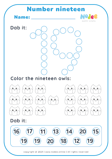 Math Activities Worksheets Number Nineteen Numbers 1 - 20 for Kids