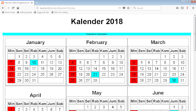 Membuat Kalender 2018 Dengan PHP