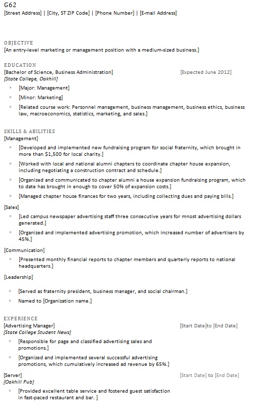 Download Graduate Student Resume Word Template.doc