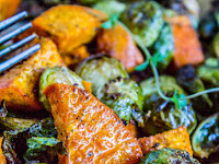 Roasted Sweet Potatoes and Brussels Sprouts