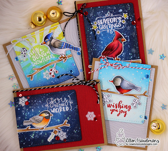 Set of Winter Bird Cards by Ellen Haxelmans | Winter Birds Stamp Set by Newton's Nook Designs #newtonsnook #handmade
