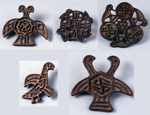 5 Nestorian Christian bronze artifacts with swastikas.