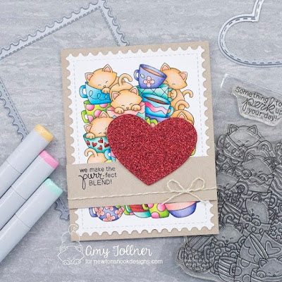 Inky Paws Challenge Sketch Challenge - Caffeinated cats stamp set, Newton Loves Coffee stamp set, Framework die set, Darling Hearts die set by Newton's Nook Designs #newtonsnook #handmade