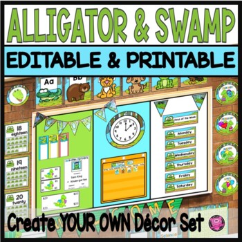 This EDITABLE, COLORFUL, and PRINTABLE Swamp, Gator, and Alligators Orange, Green, and Blue Classroom Décor Bundle includes EVERYTHING you need to create your own personalized classroom! Desk Plates, Journal Covers, Calendar Headers, Illustrated Calendar Cards, and MORE! Your classroom will be the envy of your school!