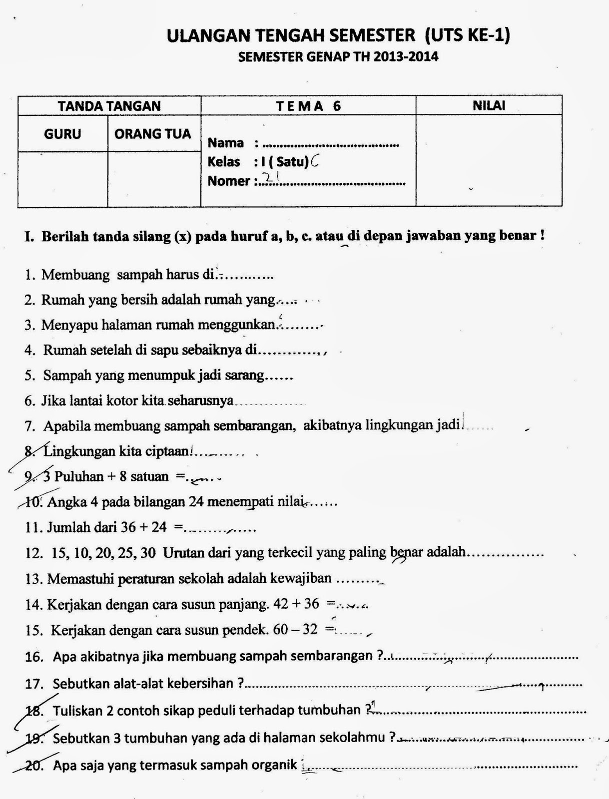 Tema 6 uts ke 1 semester 2 ta2013 2014 Kurikulum 2013 BANK SOAL & KUNCI JAWABAN TEMA 3 KELAS 4