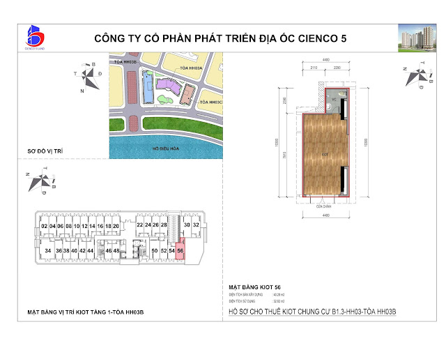 Mặt bằng kiot 56 chung cư b1.3 hh03b thanh hà