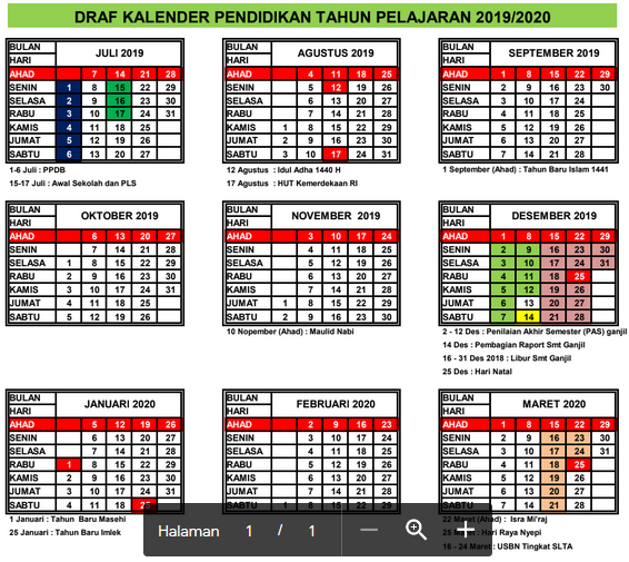 Kalender Pendidikan (Kaldik) Tahun Pelajaran 2019/2020 Provinsi Riau