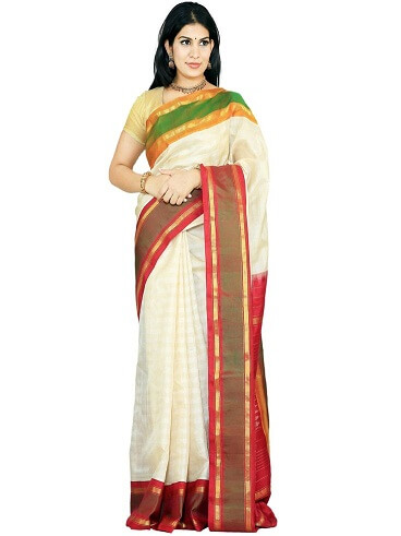 White Gadwal Silk Saree