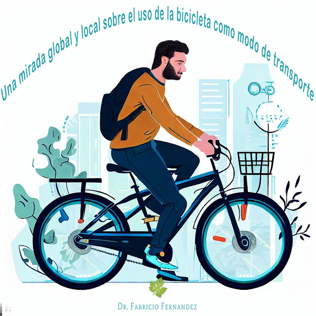 Dibujo de un hombre ciclista con barba y mochila. Hacia una movilidad sustentable y segura.