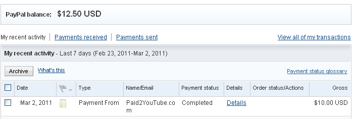 Proof 10$ payout from Paid2Youtube