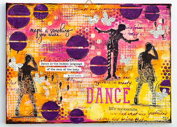 Layers of ink - Mixed Media Layers with Stencils and Stamps Canvas Tutorial by Anna-Karin Evaldsson, with acrylic paint.