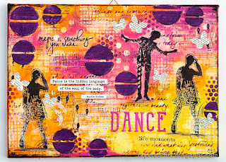 Layers of ink - Dance Mixed Media Canvas, Layers with stencils and stamps by Anna-Karin Evaldsson