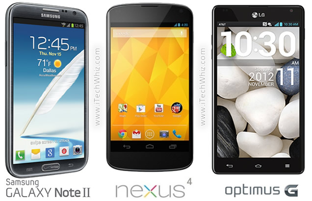 Galaxy Note 2 vs Nexus 4 vs Optimus G Specs Comparison Review