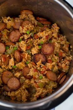 Instant Pot Chicken and Sausage Jambalaya made with andouille sausage, chicken, uncooked rice, bell pepper, onion, celery and spices, cooked in just one pan, for an easy dinner everyone will love.