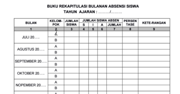 Contoh Buku Rekap Absensi Bulanan PAUD TK Fitur Lengkap 