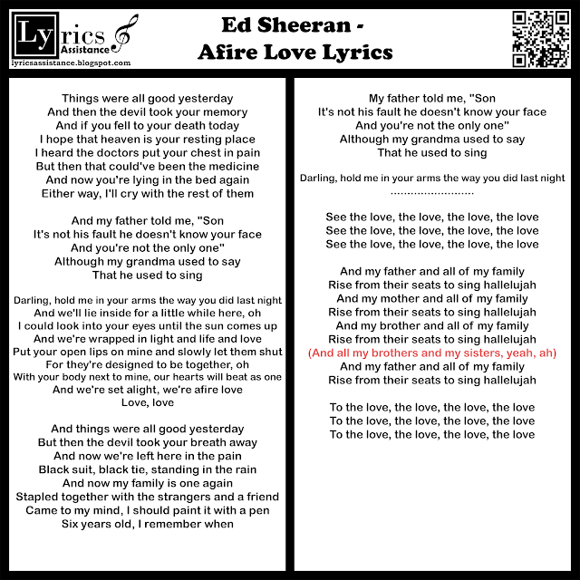  Ed Sheeran - Afire Love Lyrics | lyricsassistance.blogspot.com