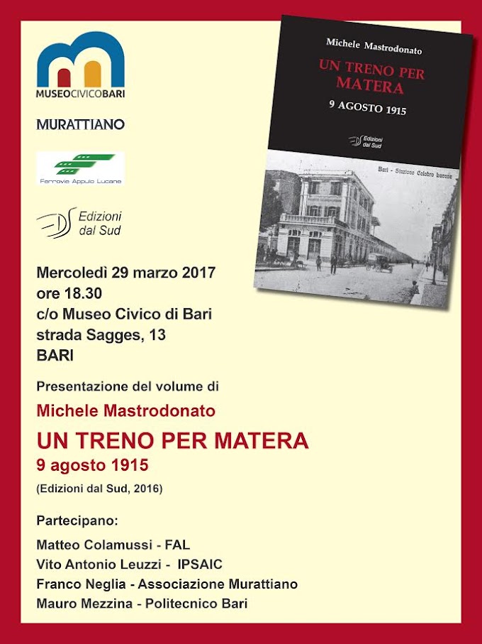 Libri, presentazione 'Un treno per Matera'