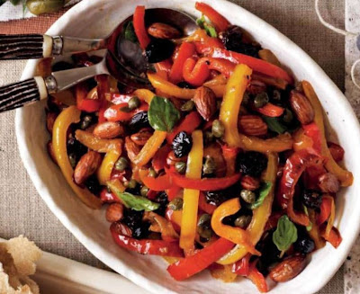 Capsicums with Almonds, Capers and Raisins