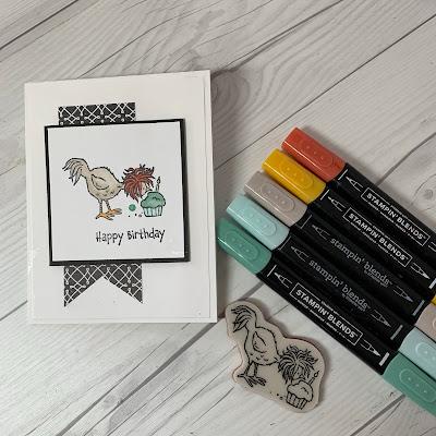 Stamps and markers used to create this simple Birthday Card using Hey Birthday Chick Stamp Set