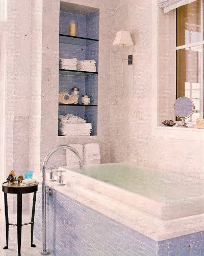 blue bath tub tile surround