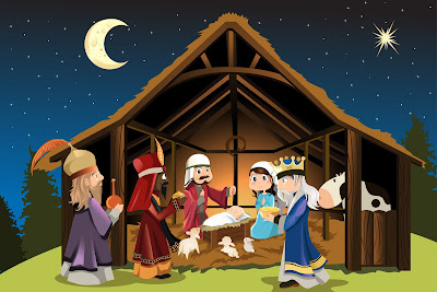 Nacimiento del Niño Jesús en ilustración para Navidad