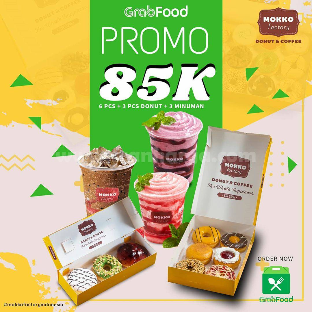 Mokko Factory Promo 9 pcs donuts + 3 minuman cuma Rp 85rb via Grabfood