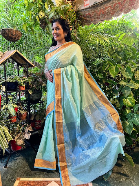 Sea green cotton Puneri saree