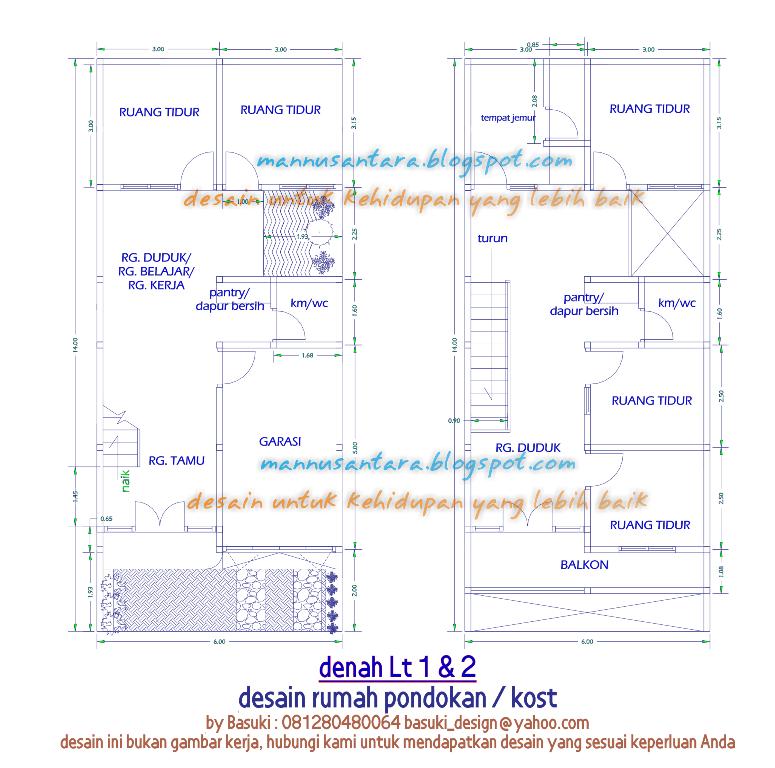 Lantai Berarsitektur Tropis, di atas Tanah 6 m x 14 m, dengan 5 Kamar 